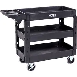 VEVOR UTILITY SERVICE CART 3 SHELF 550LBS 360 SWIVEL WHEELS (2 WITH BRAKES)