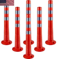 6 PACK TRAFFIC DELINEATOR POSTS FLEXIBLE CHANNELIZER CONE 30 INCH SPRING BAND DE