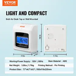 VEVOR PUNCH TIME CLOCK TIME TRACKER MACHINE FOR EMPLOYEES WITH 102 TIME CARDS