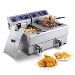 22L COMMERCIAL ELECTRIC DEEP FRYER COUNTERTOP DEEP FRYER W/ DUAL TANKS 3000W