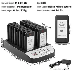 VEVOR RESTAURANT WIRELESS GUEST PAGING SYSTEM 16 BEEPERS QUEUING CALLING PAGERS