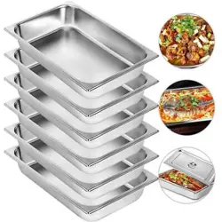 STEAM TABLE PANS 13.7 QT. STAINLESS STEEL FULL SIZE ROASTING BROILING (6-PACK)