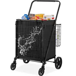 VEVOR FOLDING SHOPPING CART ROLLING GROCERY CART WITH DOUBLE BASKETS 330 LBS