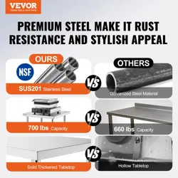 VEVOR STAINLESS STEEL PREP TABLE, 24 X 24 X 34 INCH, HEAVY DUTY METAL WORKTABLE