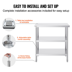 VEVOR STAINLESS STEEL FOOD PREP TABLE, 18 X 36 X 34 INCH COMMERCIAL KITCHEN WORK