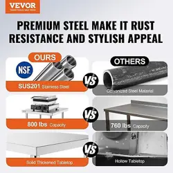 VEVOR STAINLESS STEEL PREP TABLE, 24 X 48 X 34 INCH, HEAVY DUTY METAL WORKTABLE