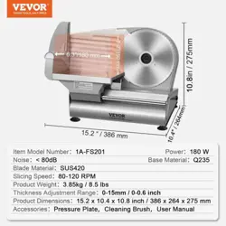 VEVOR MEAT SLICER, 180W ELECTRIC DELI FOOD SLICER WITH 7.5