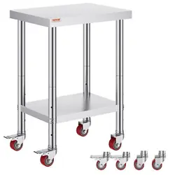 ROLLING STAINLESS STEEL TOP KITCHEN WORK TABLE CART   CASTERS SHELVING 18