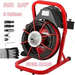 50'X3/8'' DRAIN AUGER CLEANER ELECTRIC DRAIN CLEANING MACHINE SEWER SNAKE DRILL