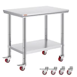 ROLLING STAINLESS STEEL TOP KITCHEN WORK TABLE CART   CASTERS SHELVING 36