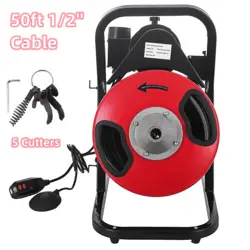 50FT 1/2'' ELECTRIC DRAIN CLEANER MACHINE DRAIN AUGER SNAKE SEWER W/ 5 CUTTERS