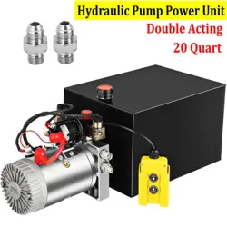 20 QUART DOUBLE ACTING HYDRAULIC PUMP DUMP TRAILER POWER UNIT DC 12V PACK IRON