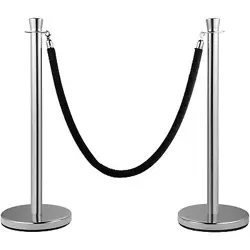 2 PCS CROWD CONTROL STANCHION SILVER QUEUE POLE BARRIER WITH BLACK VELVET ROPE