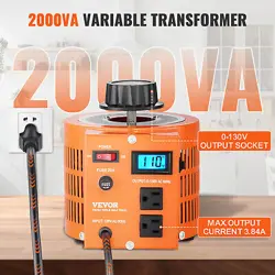 20AMP VARIABLE TRANSFORMER 2000VA 0-130V AC VOLTAGE REGULATOR METER LCD DISPLAY