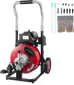 ELECTRIC 100FT DRAIN CLEANER PIPE SNAKE AUGER CLEANING MACHINE W/ CUTTERS GLOVES