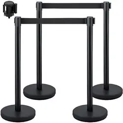 VEVOR CROWD CONTROL STANCHION, SET OF 4 PIECES STANCHION SET, STANCHION SET WIT