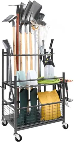 VEVOR GARDEN TOOL ORGANIZER, 16 SLOTS WITH HOOKS, YARD TOOL TOWER RACK WITH