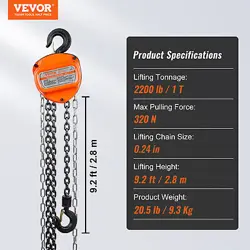 VEVOR CHAIN HOIST G80 BLOCK HOIST RATCHET TYPE 2200LB CAPACITY 10FT LIFTER