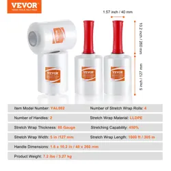 VEVOR STRETCH FILM, 5 INCHES X 1000 FEET, 4 PACK, 80 GAUGE INDUSTRIAL STRENGTH C