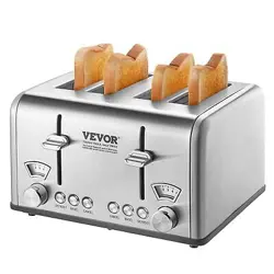VEVOR RETRO STAINLESS STEEL TOASTER, 4 SLICE, 1625W 1.5'' EXTRA WIDE SLOTS TOAST
