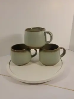 VINTAGE FRANKOMA POTTERY COFFEE MUGS CUPS PRAIRIE GREEN SET OF 3