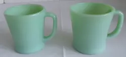 SET OF 2 VINTAGE FIRE KING GREEN JADEITE D HANDLE MUGS