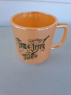 VINTAGE FIRE KING TOM & JERRY PUNCH CUP MUG PEACH IRIDESCENT LUSTRO-WARE