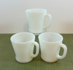 LOT OF 3 VINTAGE FIRE KING D HANDLE MILK GLASS COFFEE MUGS SOLID WHITE CUPS