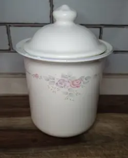 VINTAGE PFALTZGRAFF TROUSSEAU CROCK FLOUR SUGAR TEA ROSE PATTERN WITH LID 8.75