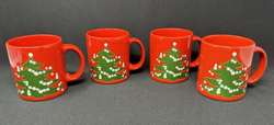 4 VINTAGE WAECHTERSBACH CHRISTMAS TREE CERAMIC MUGS W. GERMANY