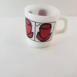 VINTAGE ANCHOR HOCKING FIRE KING MILK GLASS COFFEE CUP ROSE DESIGN STACKABLE MUG
