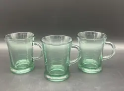 VTG ANCHOR HOCKING  FERN GREEN GLASS FOOTED COFFEE TEA MUGS CUPS SET OF 3 EUC