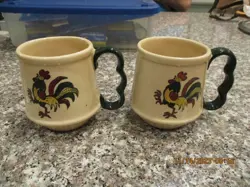 (2) VINTAGE METLOX POPPYTRAIL RED ROOSTER COFFEE MUGS
