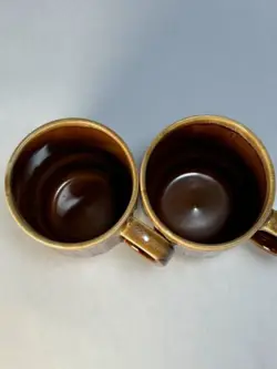 VINTAGE BROWN DRIP GLAZE STACKABLE COFFEE MUGS CUPS CERAMIC JAPAN SET OF 2