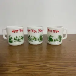 VTG 1950S HAZEL ATLAS MILK GLASS CHRISTMAS VICTORIAN EGG NOG CUP MUGS SET OF 3