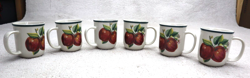 SET OF 6 VINTAGE CHINA PEARL CASUALS APPLE BLOSSOM STONEWARE MUGS 10 OZ