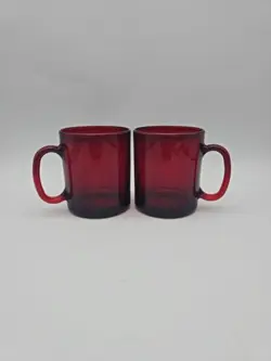 VINTAGE ARCOROC FRANCE RUBY RED GLASS MUGS SET OF 2