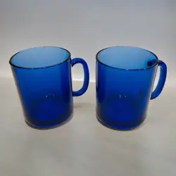 COBALT BLUE GLASS COFFEE MUGS VINTAGE COFFEE CUPS MADE IN FRANCE