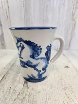 MA HADLEY VINTAGE HORSE COFFEE MUG THE END BLUE AND WHITE (G)
