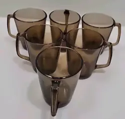 6 VINTAGE PYREX 1400 SMOKED AMBER FIRESIDE GLASS COFFEE MUGS CORNING