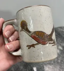 1 VINTAGE OTAGIRI SPECKLED STONEWARE ROADRUNNER BIRD CACTUS COFFEE MUG CUP BROWN