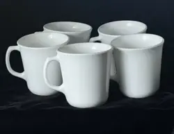 5 CORNING (CORELLE) USA VINTAGE WINTER FROST WHITE  MUGS D HANDLE