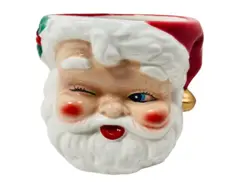 TRANSPAC RETRO WINKING SANTA FIGURAL BOWL CUP PLANTER VINTAGE STYLE CHRISTMAS