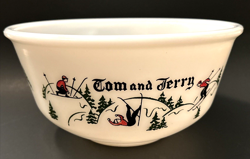 HTF VTG HAZEL ATLAS TOM & JERRY SET SKIING SKIERS 5 CUPS/MUGS PUNCH BOWL EGGNOG