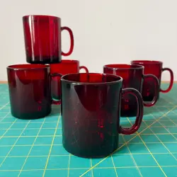 VINTAGE ARCOROC FRANCE RUBY RED GLASS MUGS SET OF 6