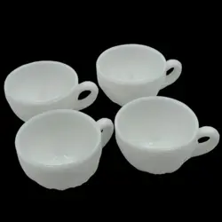 VINTAGE WHITE COFFEE TEA CUPS MUGS MILK GLASS SET OF 4