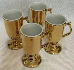VINTAGE SET OF 4 HALL CHINA POTTERY GOLDEN GLO IRISH COFFEE PEDESTAL MUGS #1272