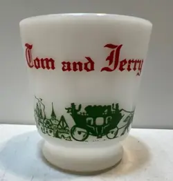 VINTAGE HAZEL ATLAS TOM AND JERRY EGG NOG MUGS  4OZ. EUC HOLIDAY CHRISTMAS