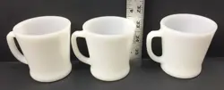 3 VINTAGE ANCHOR HOCKING FIRE KING MILK GLASS COFFEE CUPS MUGS USA