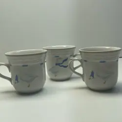 NEWCOR SET OF 3 COUNTRYSIDE COFFEE MUG CUP GEESE DUCK STONEWARE VINTAGE 1987 BOW